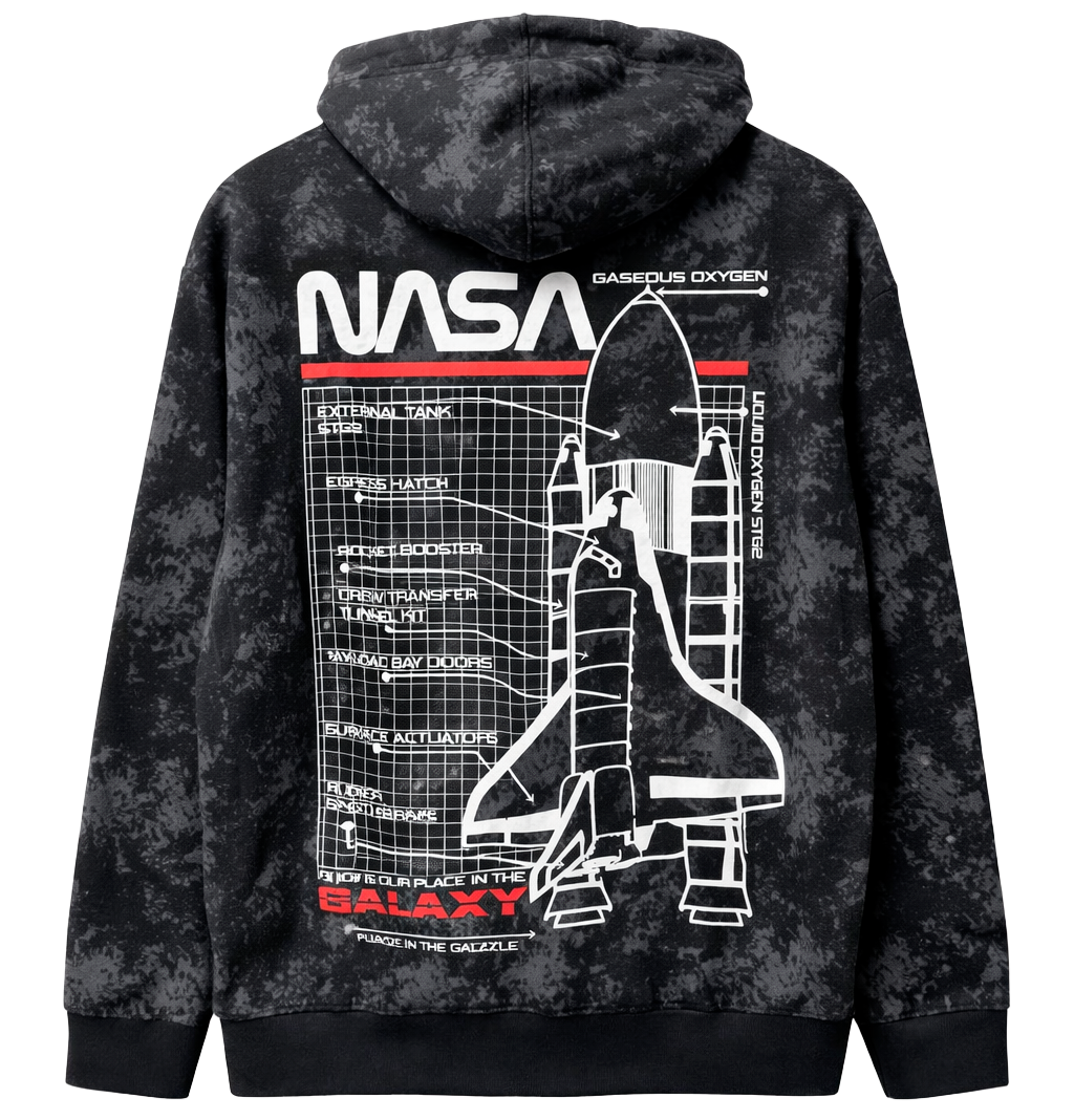LICENSED NASA HOODIE SWEATSHIRT BLACK WASH - GALAXY / OP3179