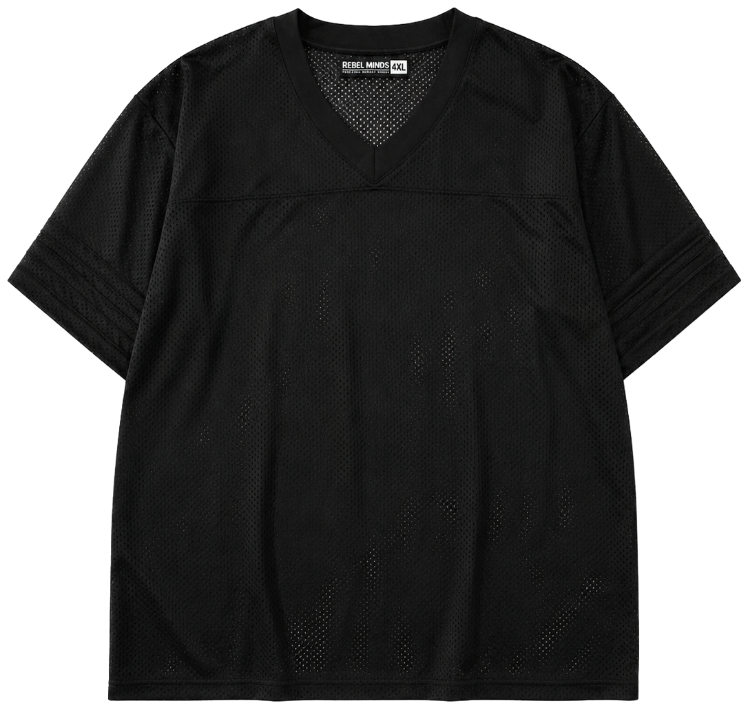 REBEL MINDS PLUS SIZE MESH FOOTBALL JERSEY BLACK - 152-441