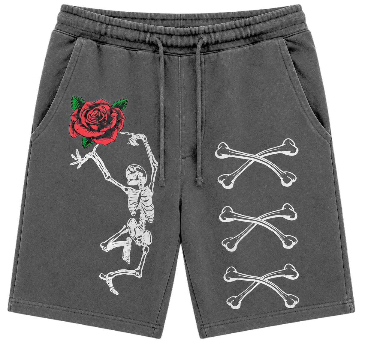 WELL ESTABLISHED GRAPHIC SWEAT SHORTS CHARCOAL - BONES