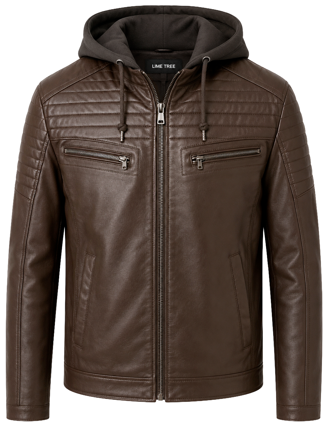 XUEHANHU LEATHER HOODED JACKET COFFEE - O21