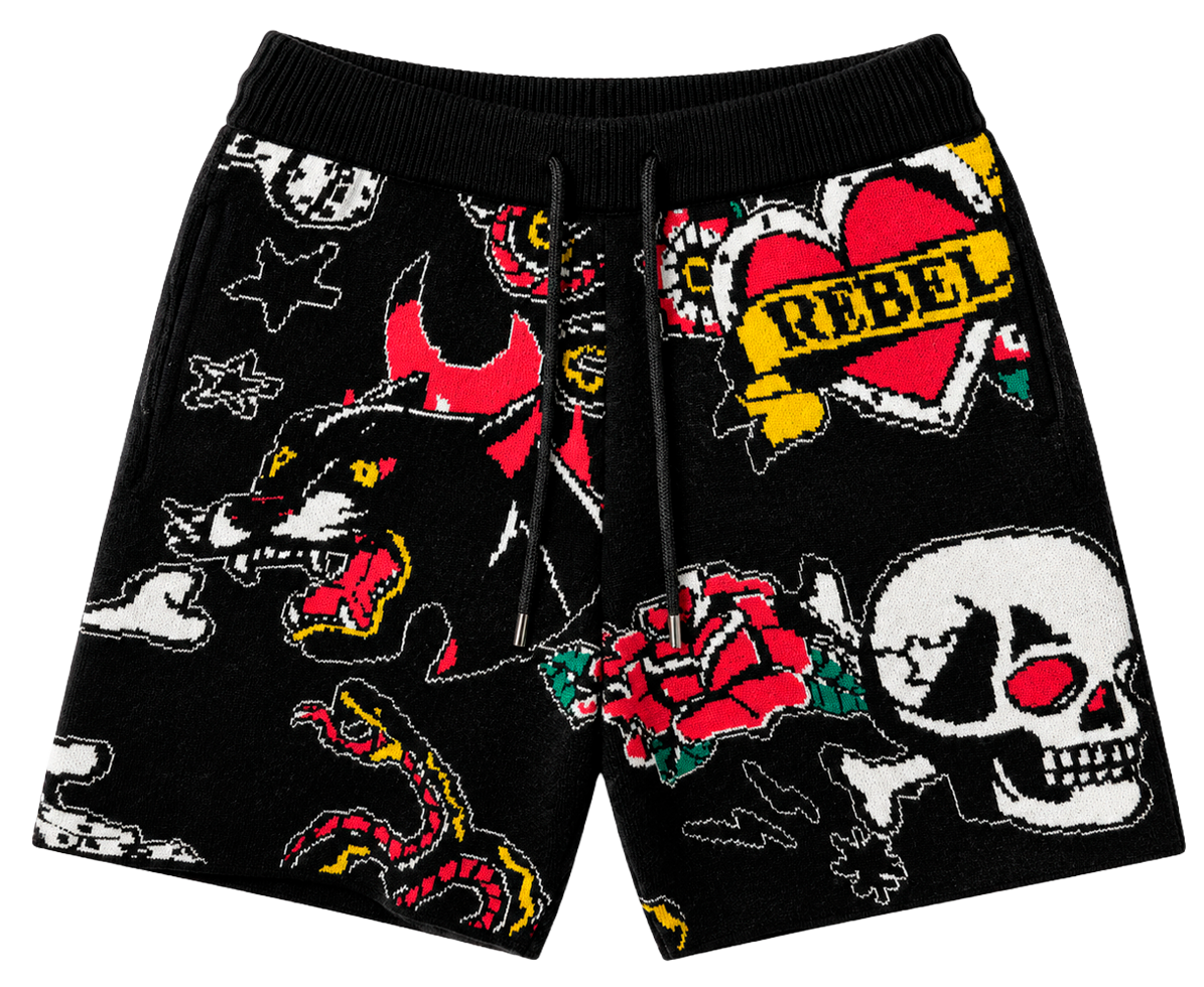 REBEL MINDS HEAVY KNIT SHORTS BLACK - 151-945