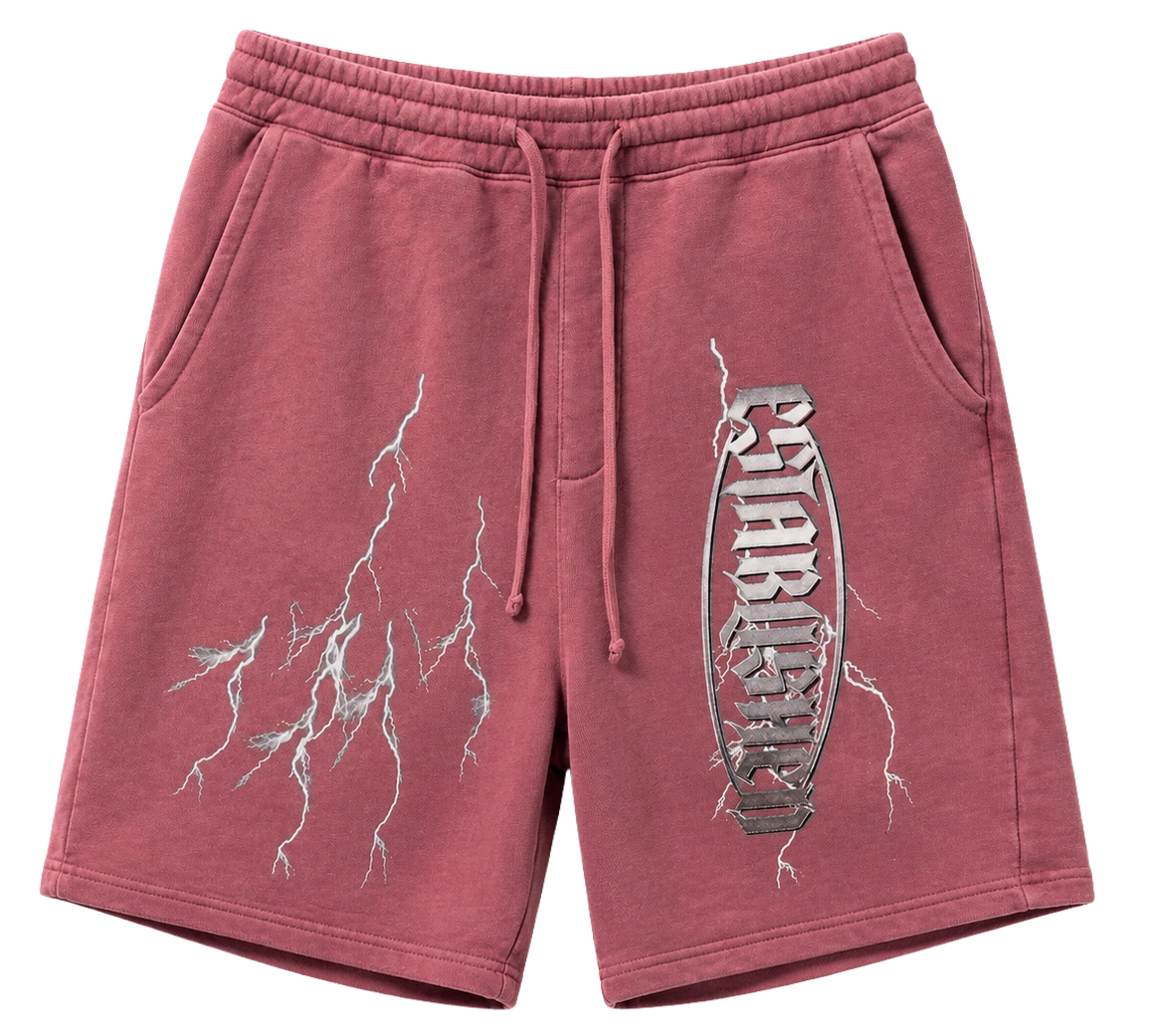 WELL ESTABLISHED GRAPHIC SWEAT SHORTS MAROON - THUNDER