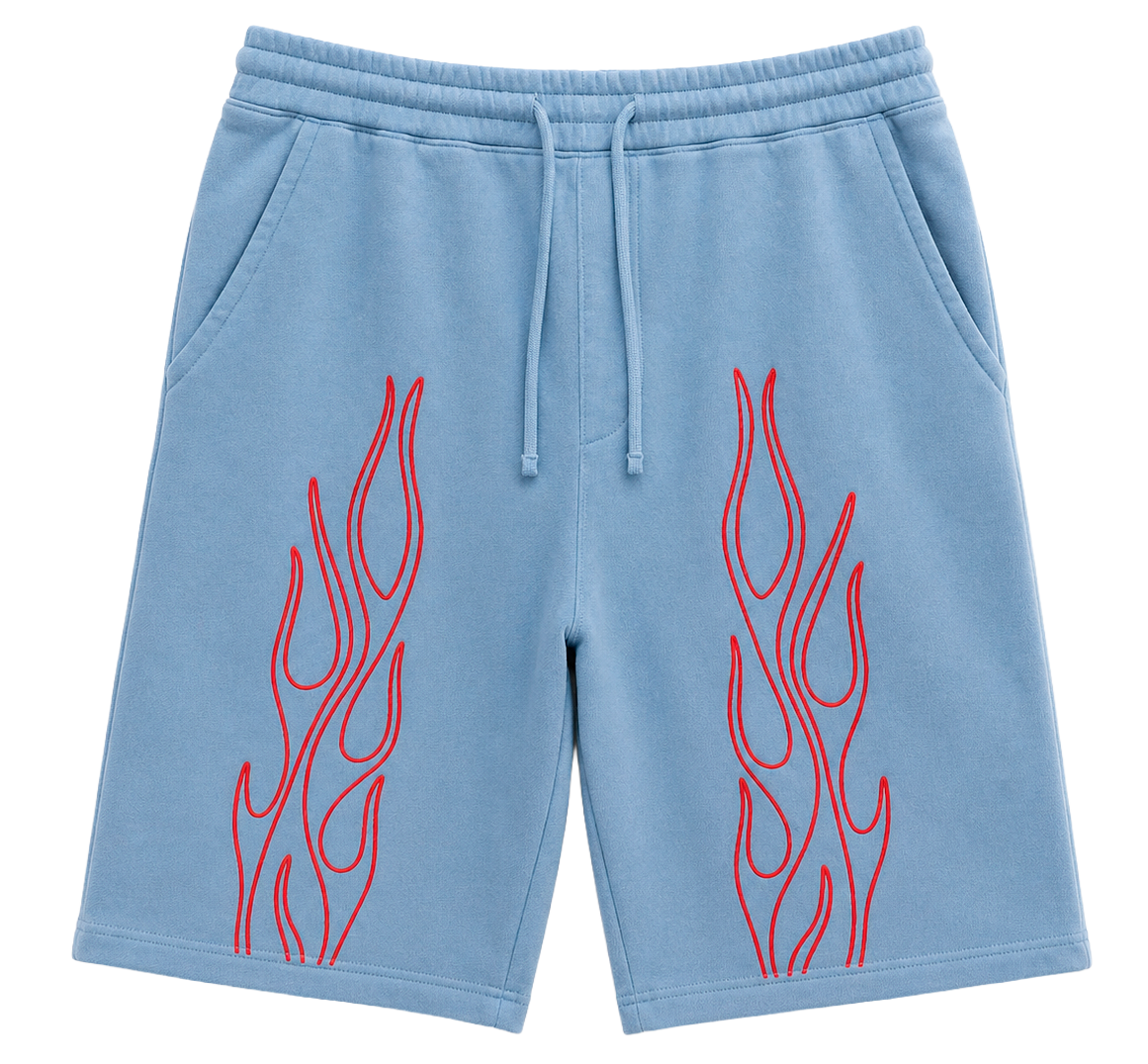 WELL ESTABLISHED GRAPHIC SWEAT SHORTS BLUE - FIRE