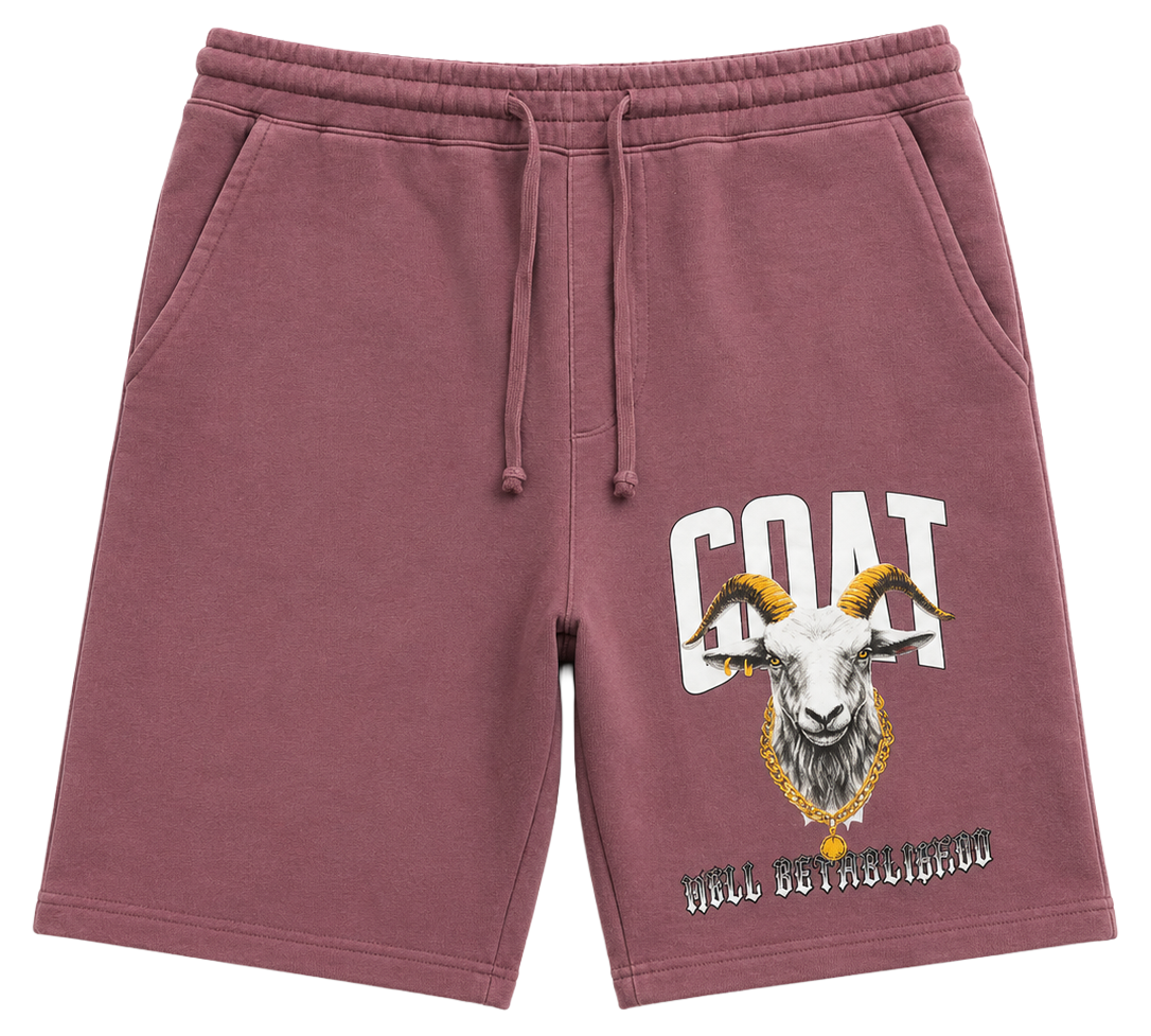 WELL ESTABLISHED GRAPHIC SWEAT SHORTS MAROON - GOAT