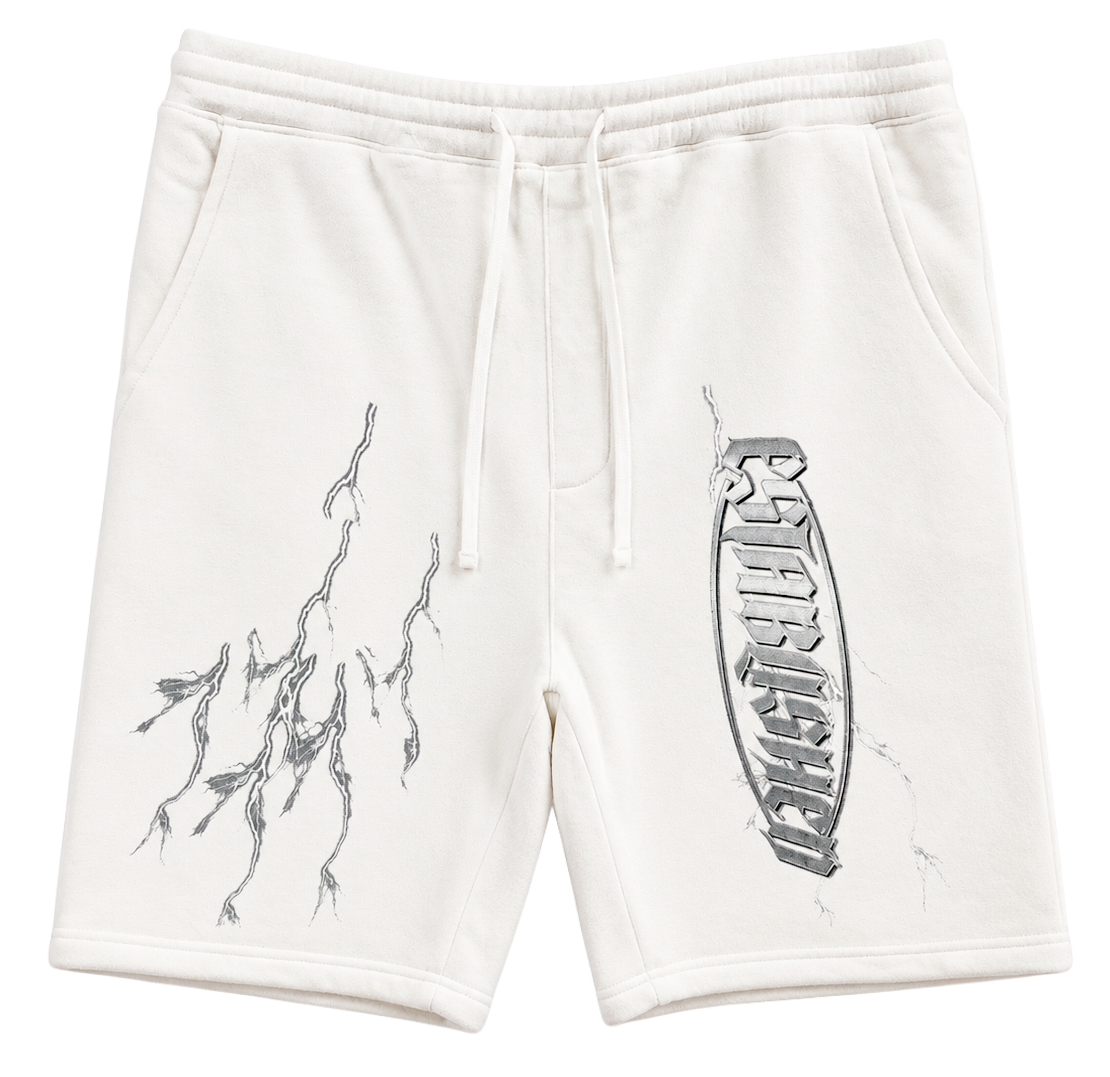 WELL ESTABLISHED GRAPHIC SWEAT SHORTS WHITE - THUNDER