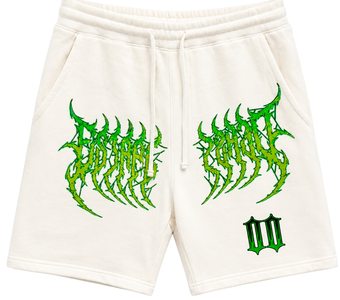 WELL ESTABLISHED GRAPHIC SWEAT SHORTS CREAM - MONGREEN