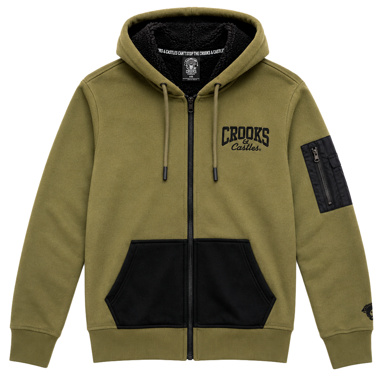 CROOKS & CASTLES SHERPA ZIP HOODIE OLIVE - 3P50105