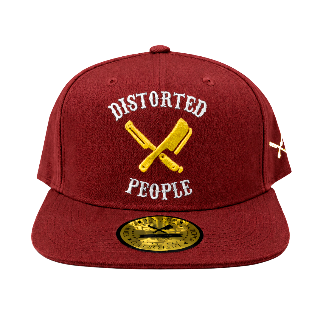 DISTORTED PEOPLE TEAM SNAPBACK HAT DARK RED/WHT/GOLD - 2533