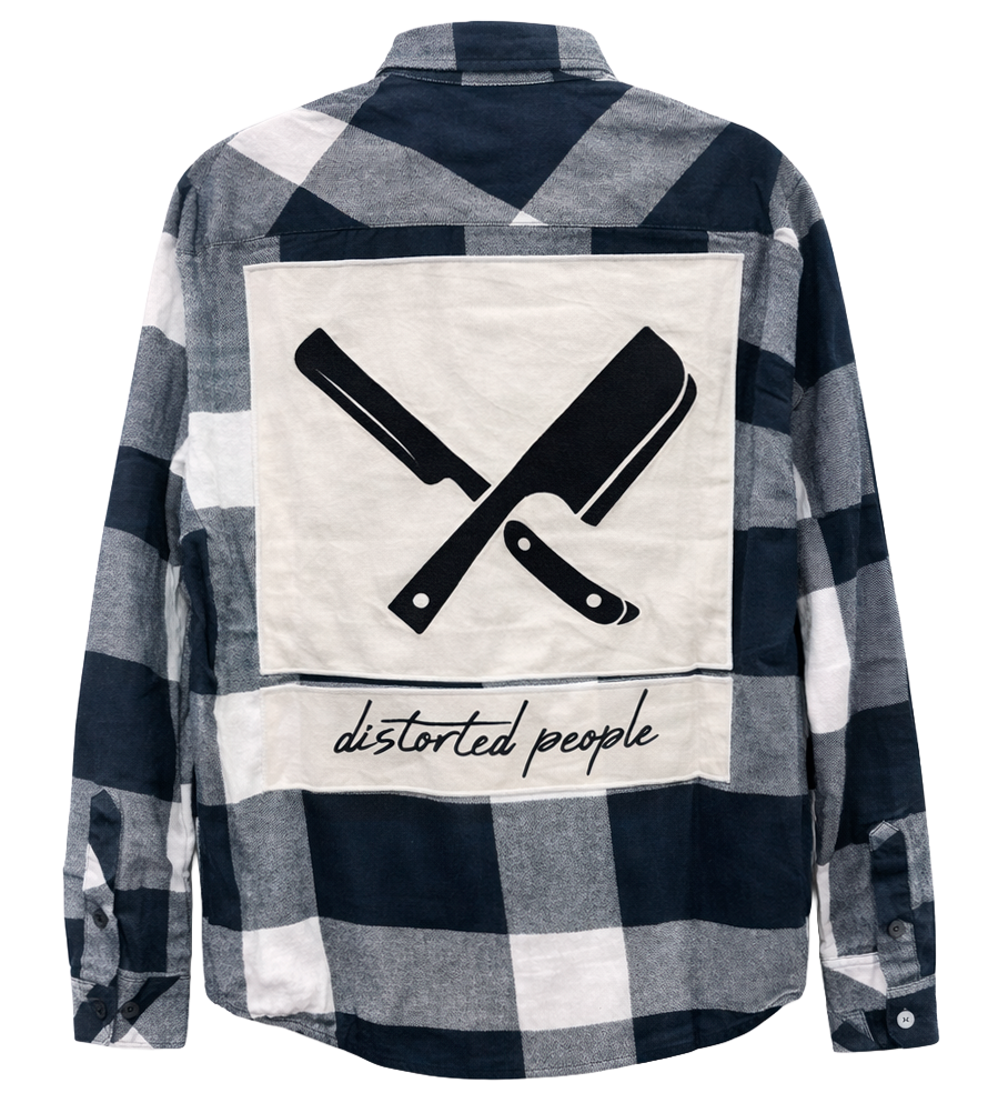 DISTORTED PEOPLE L/S FLANNEL SHIRT NAVY/BLK/WHT/BURGUNDY - 3657