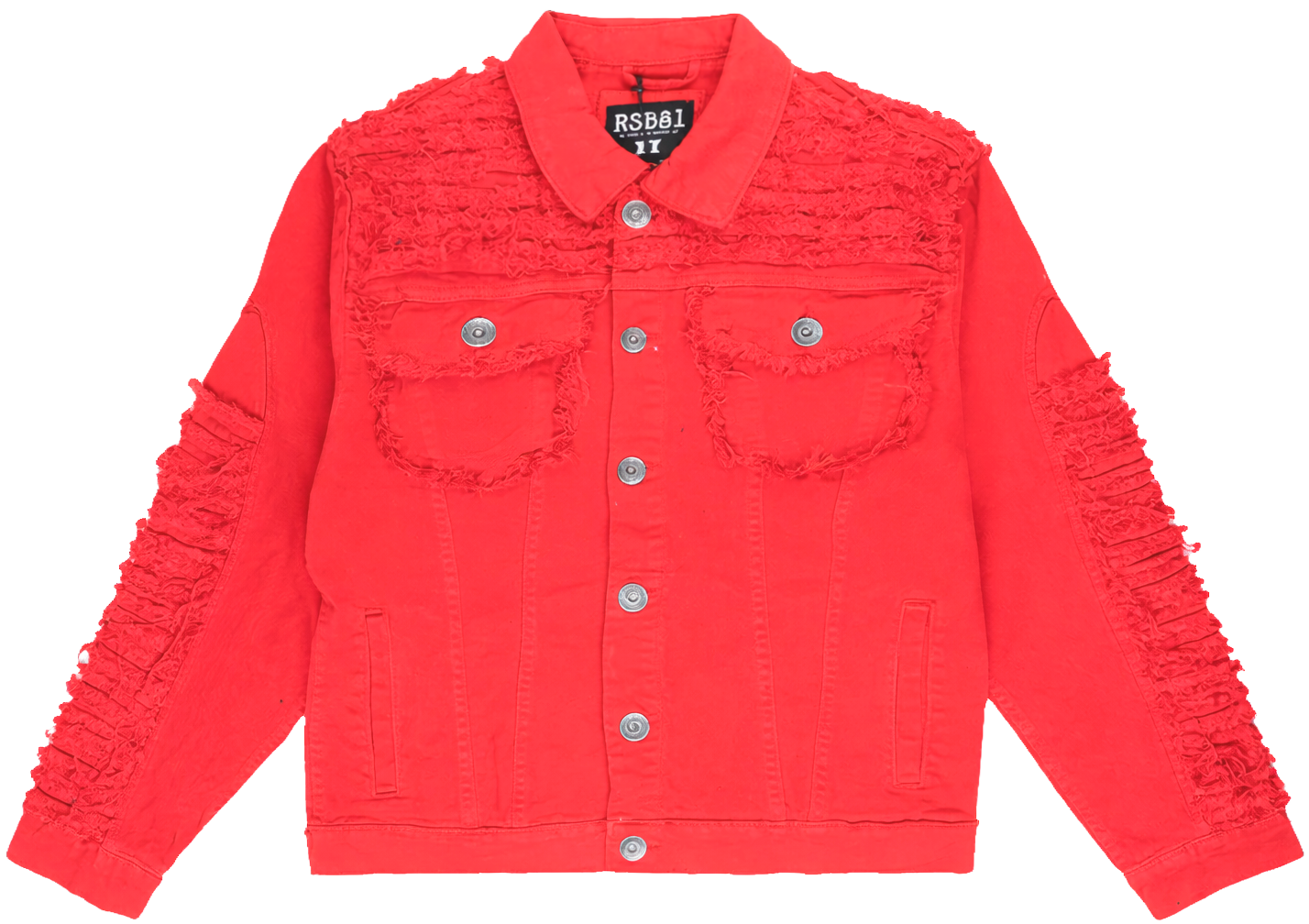 R3BEL DENIM FRAYED JACKET RED - 641-552
