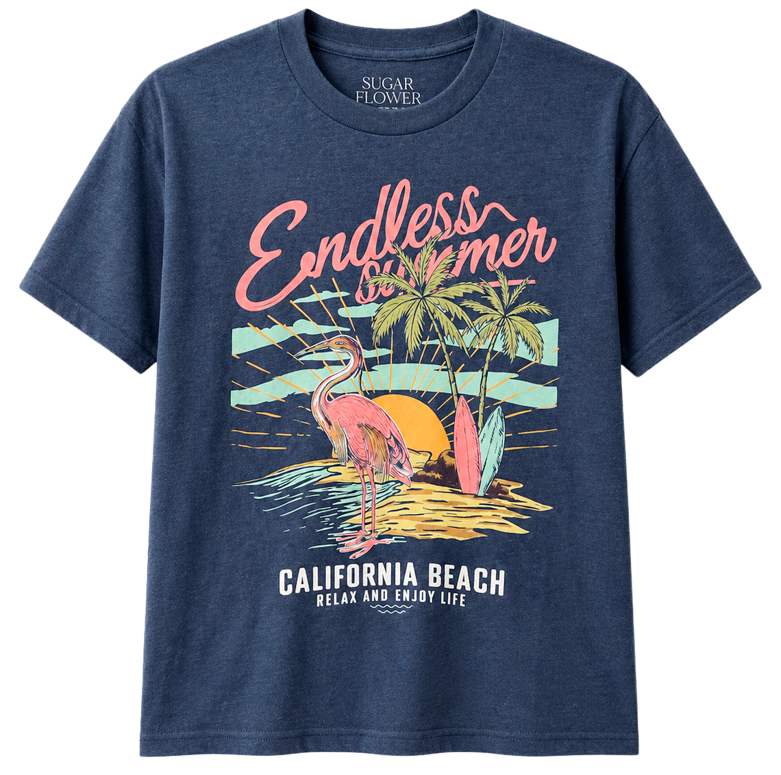 WOMENS SUGAR FLOWER GRAPHIC T-SHIRT NAVY - JRSFSP24BT012
