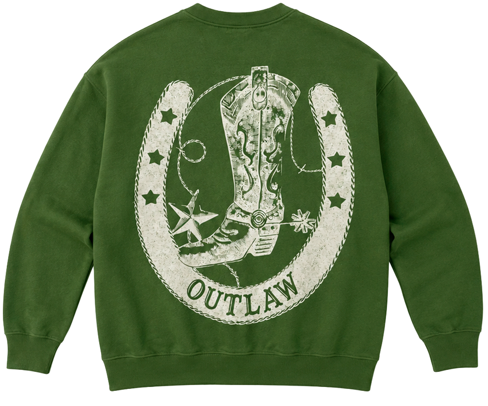 LICENSED WILLIE NELSON CREWNECK OLIVE - ZRWN2014