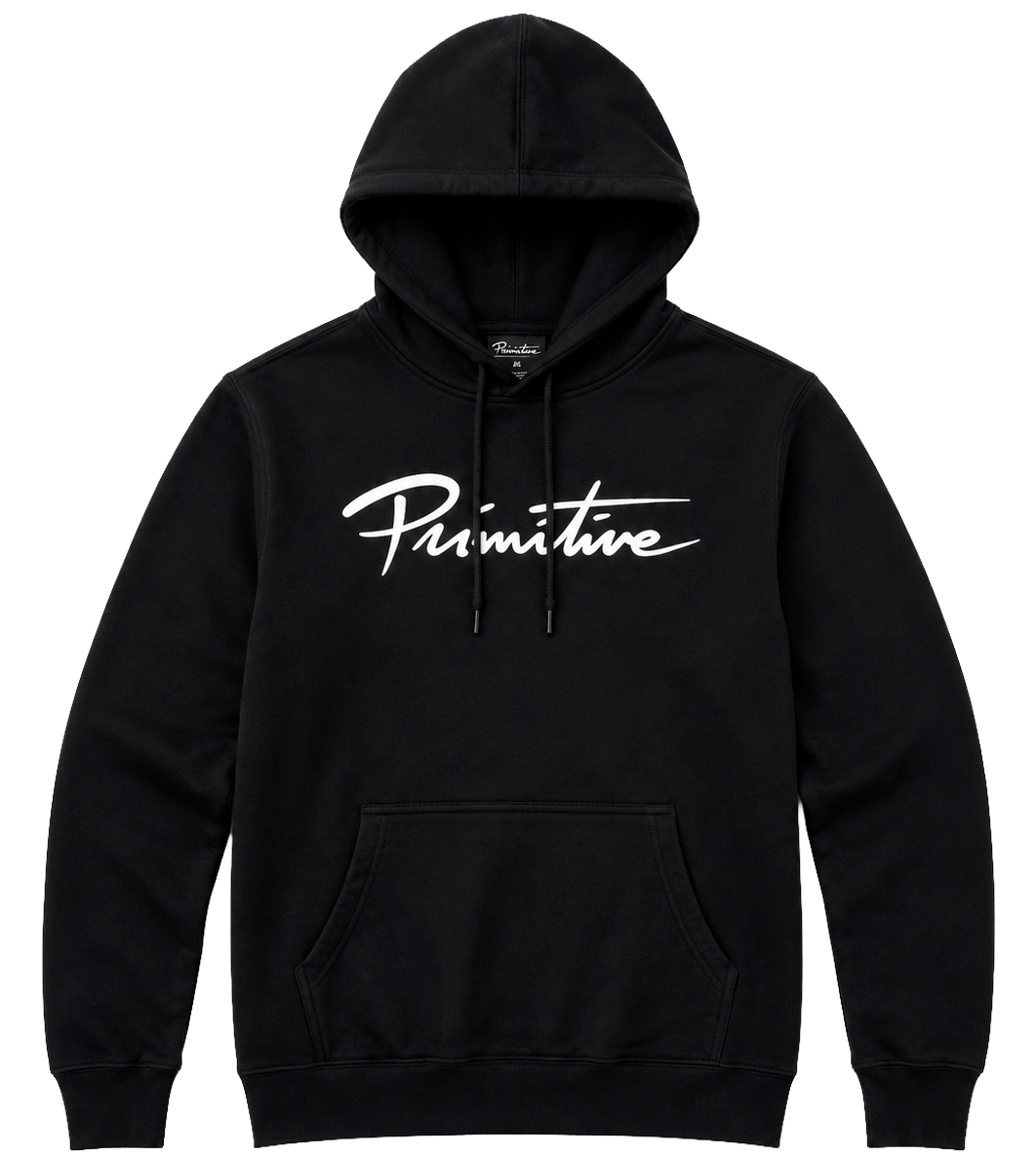 PRIMITIVE NUEVO SCRIPT HOODIE BLACK - LOGO SCRIPT - Steal Deal 