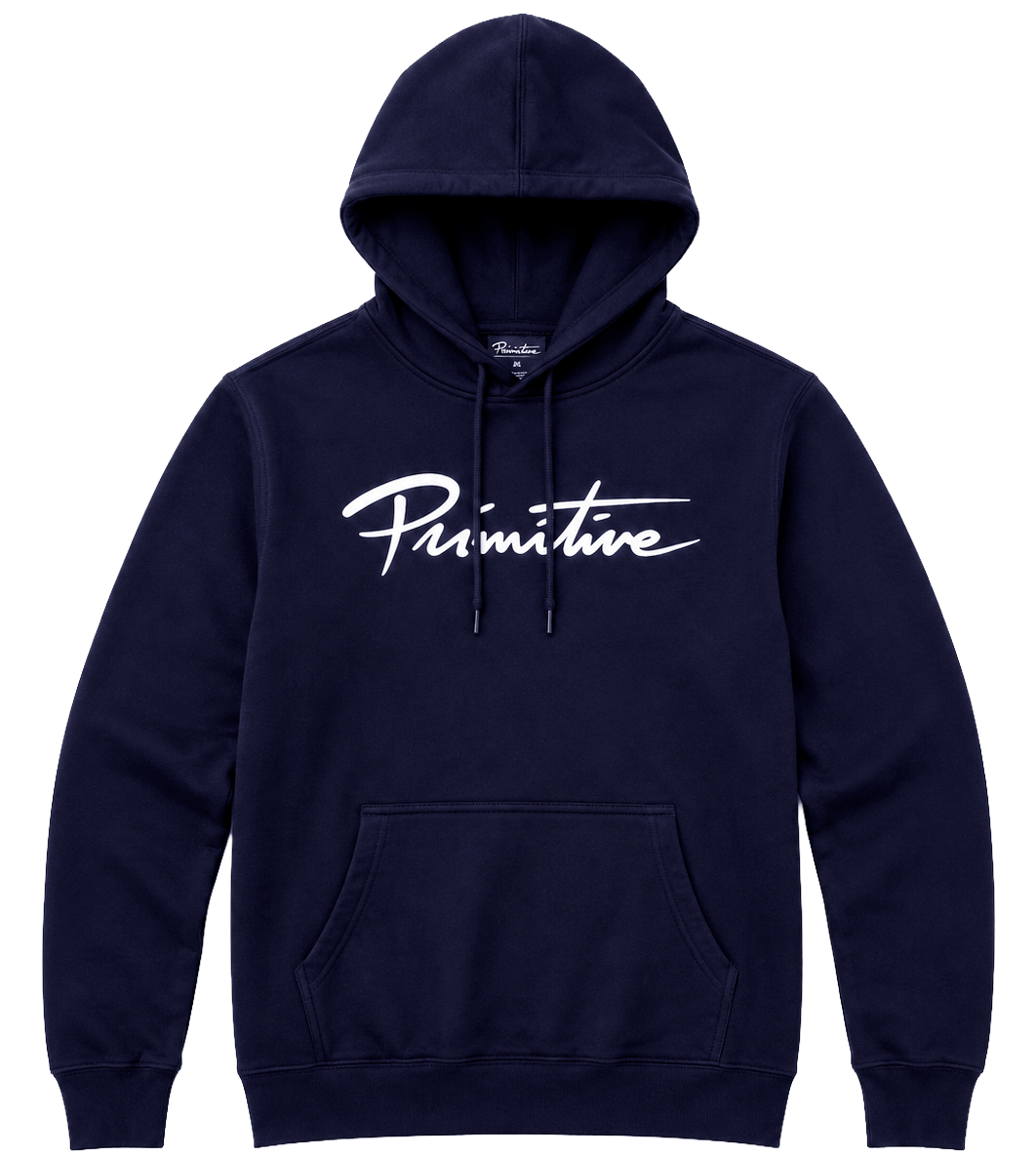 PRIMITIVE NUEVO SCRIPT HOODIE NAVY - LOGO SCRIPT - Steal Deal 