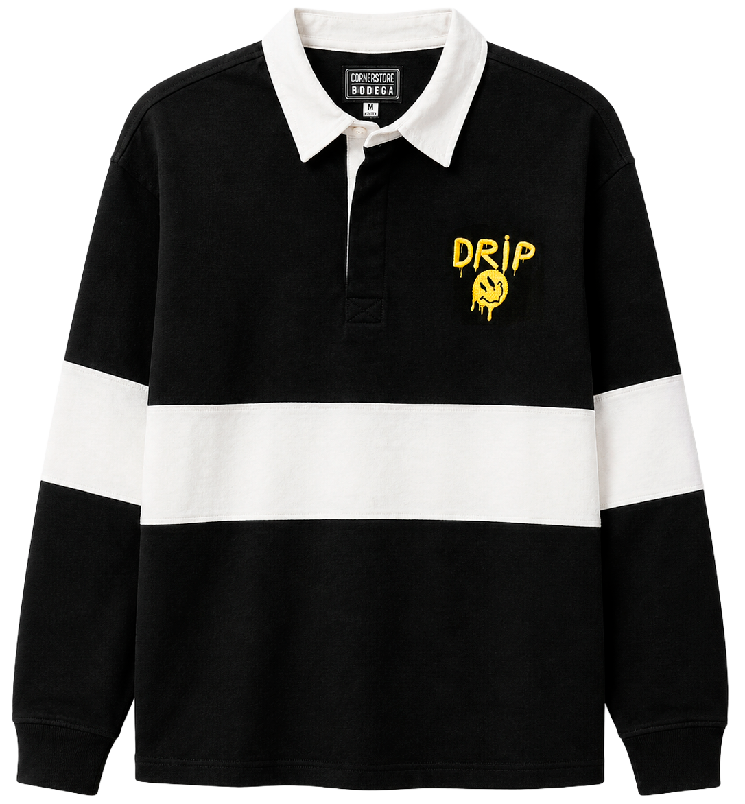 DRIP L/S RUGBY POLO SHIRT BLACK/WHITE - CBT121190