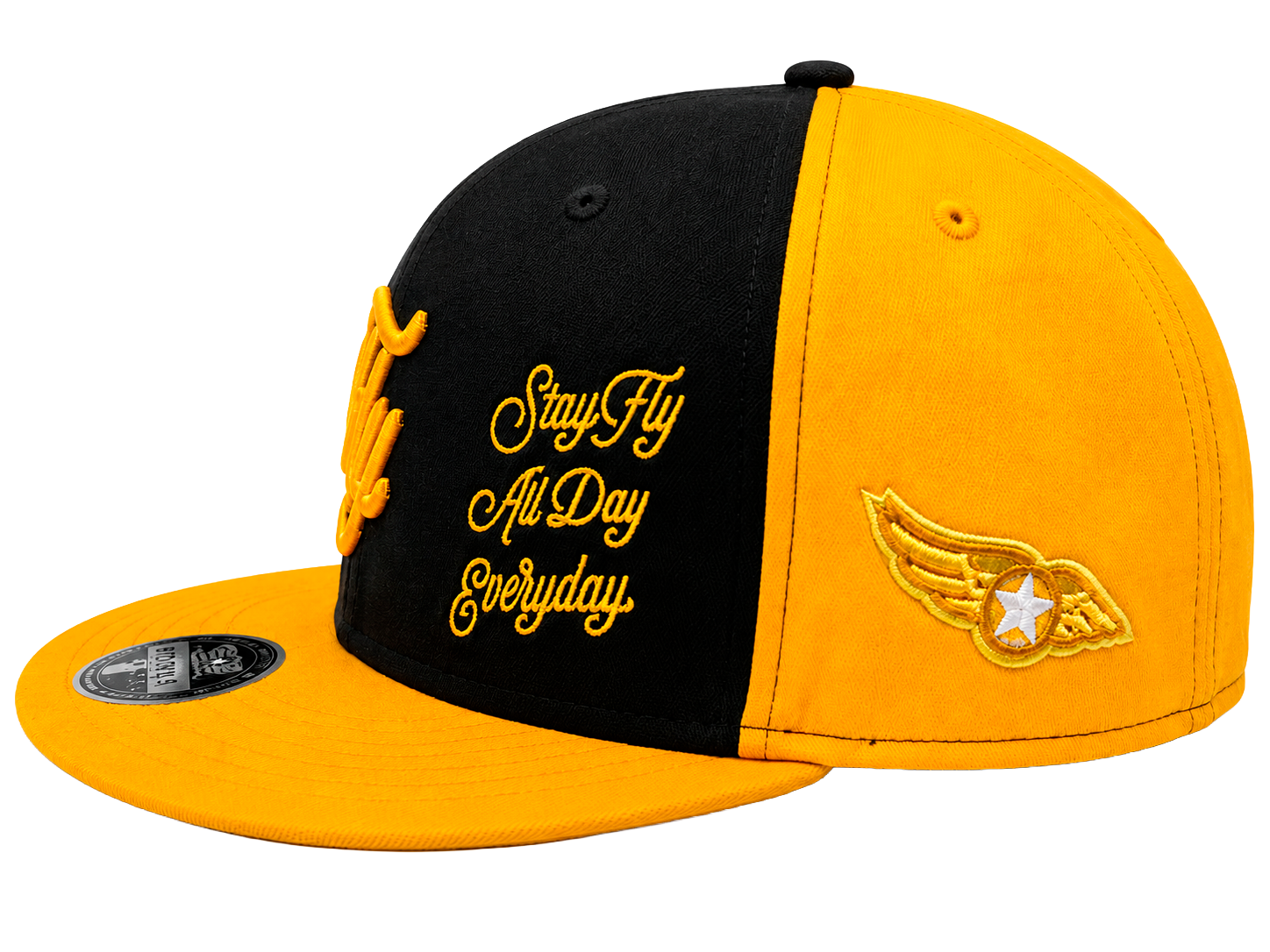 BORN FLY EMBROIDERED SNAPBACK HAT BLACK - 1707X2301
