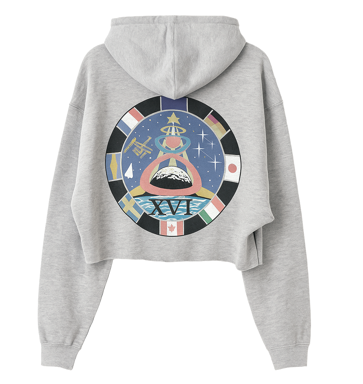 WOMENS LICENSED NASA CROPPED HOODIE GREY - 7NAS02380