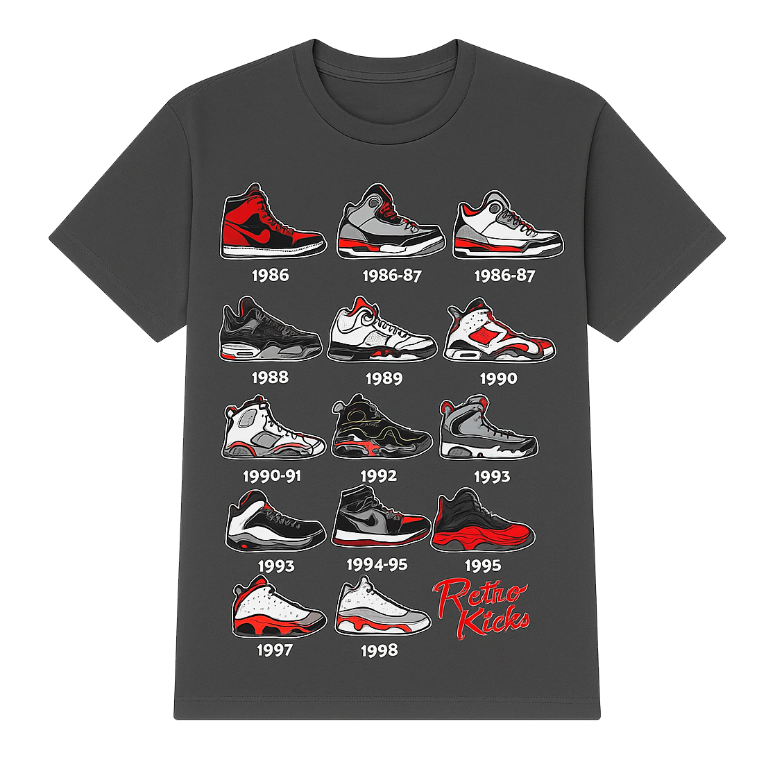 RETRO KICKS SNEAKER T-SHIRT CHARCOAL - RTK001