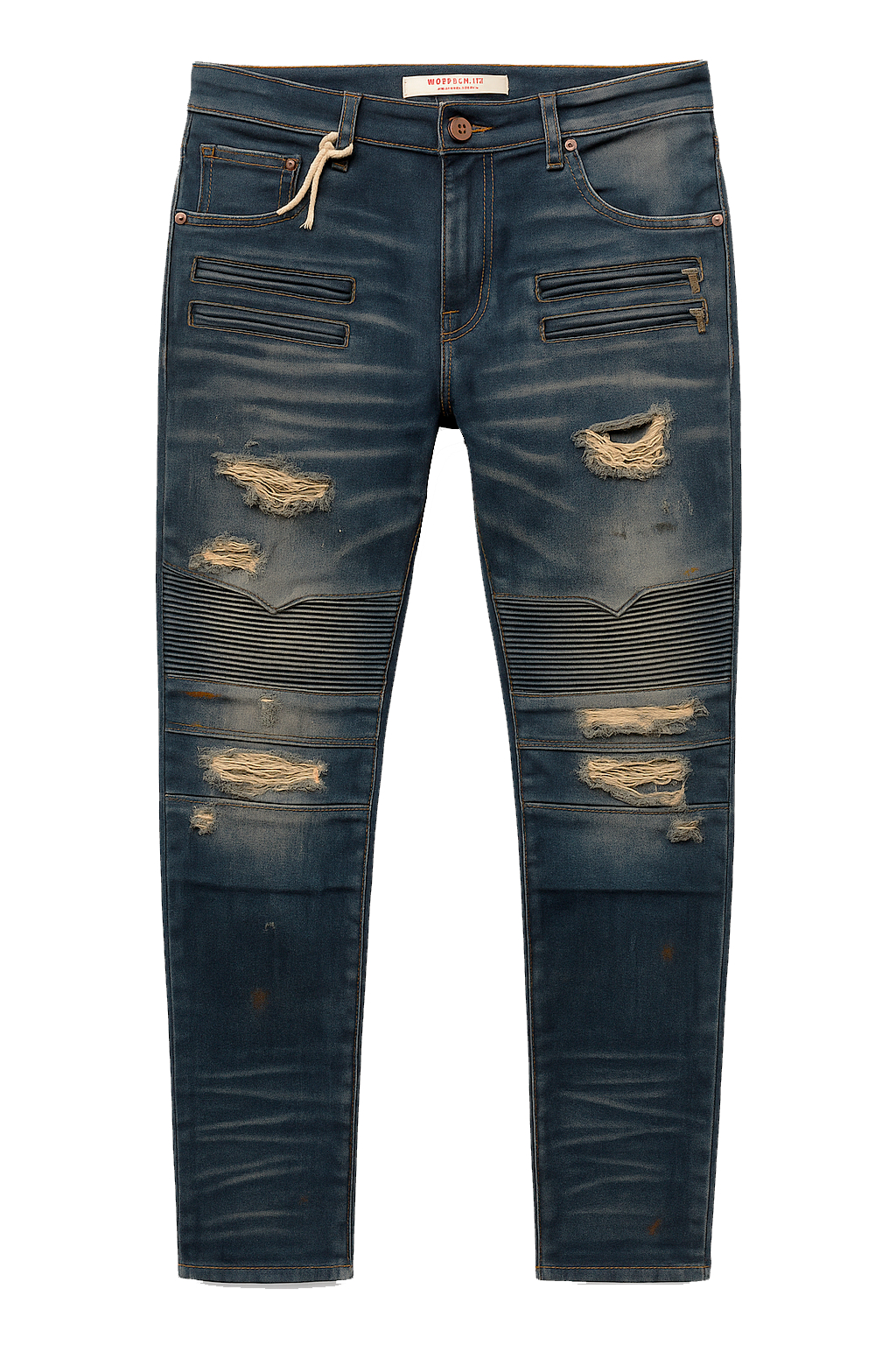 STONERS VINTAGE JEANS DISTRESSED MOTO DENIM PANTS INDIGO - BRICKZ