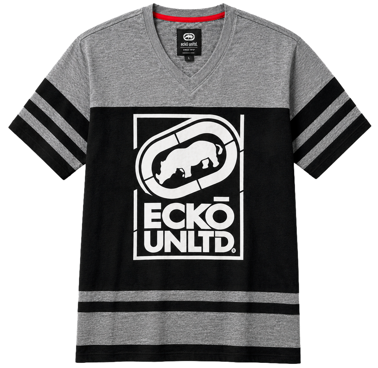 ECKO UNLTD S/S V-NECK T-SHIRT BLACK/GREY MARLED - EO14K1357