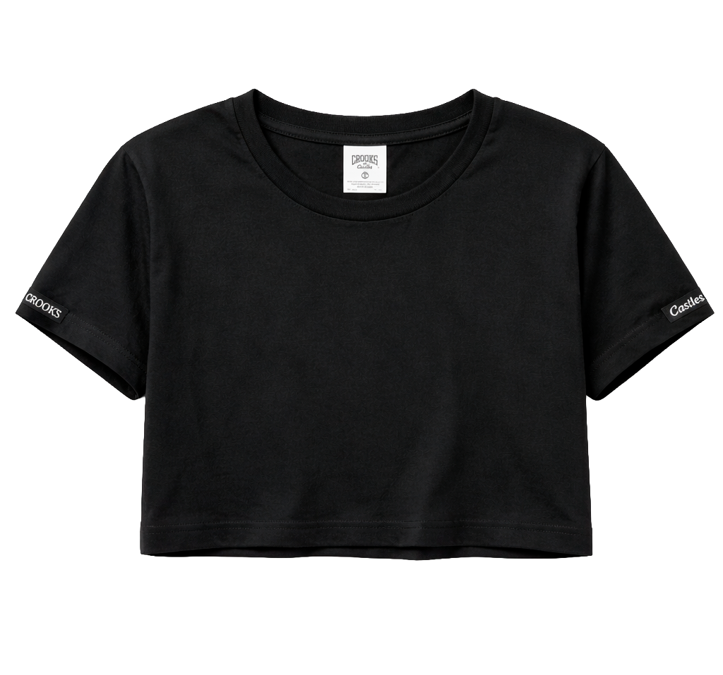 WOMENS CROOKS & CASTLES CROP T-SHIRT BLACK - 100LTS