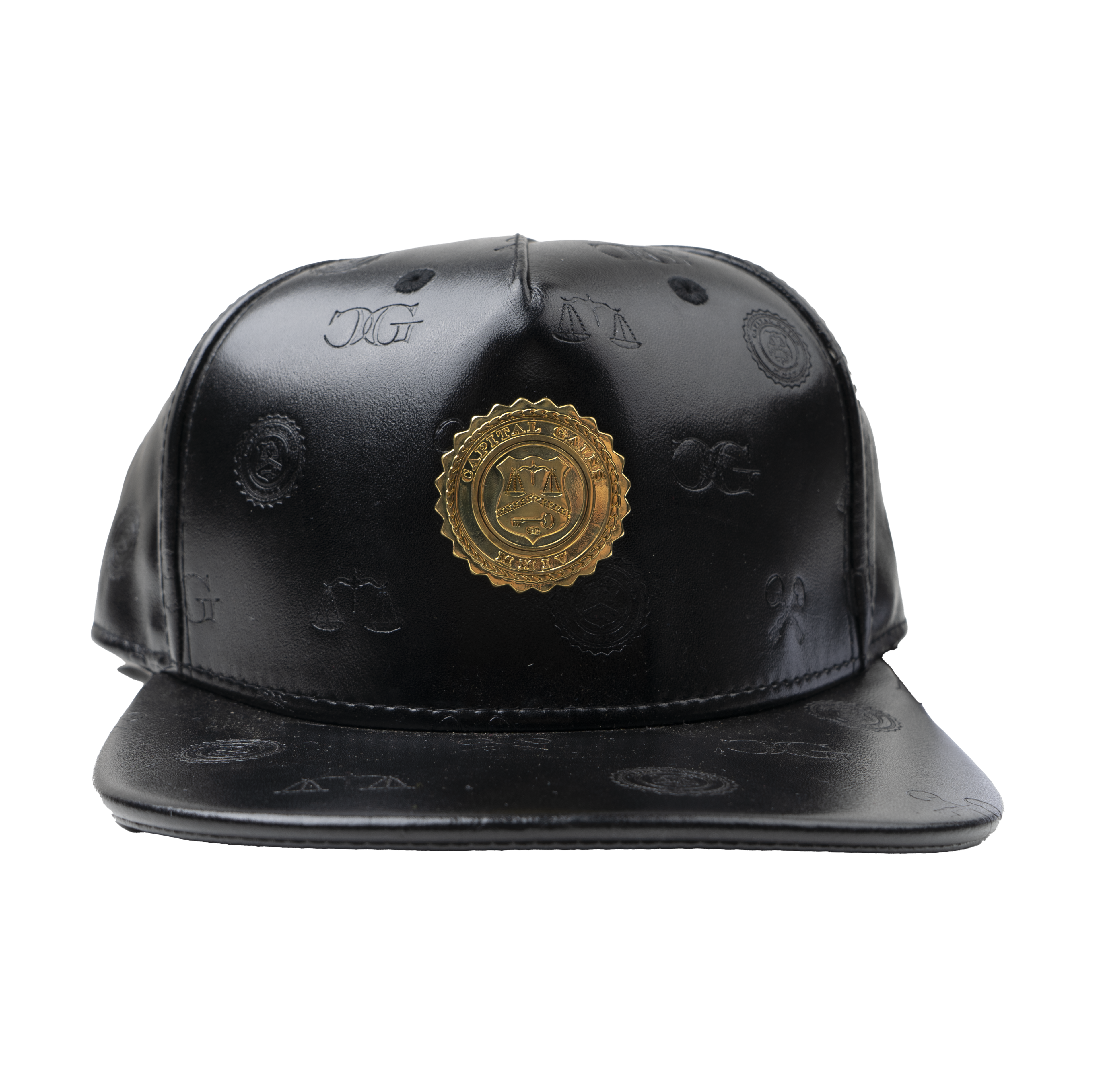 CAPITAL GAINS EMBOSSED LEATHER STRAPBACK HAT BLACK - CG051