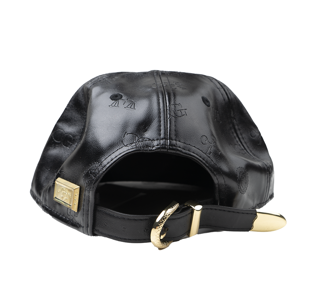 CAPITAL GAINS EMBOSSED LEATHER STRAPBACK HAT BLACK - CG051