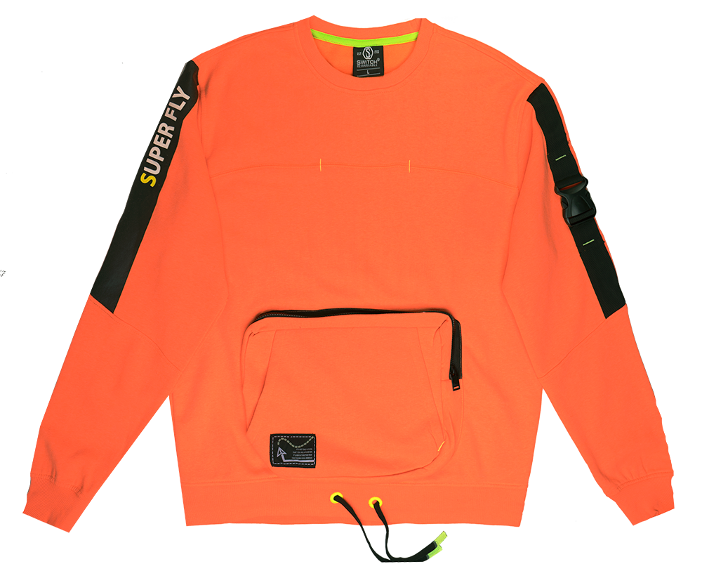 SWITCH BUCKLE & POCKET CREWNECK NEON ORANGE - SF9222