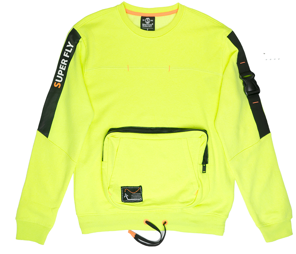 SWITCH BUCKLE & POCKET CREWNECK NEON LIME - SF9222