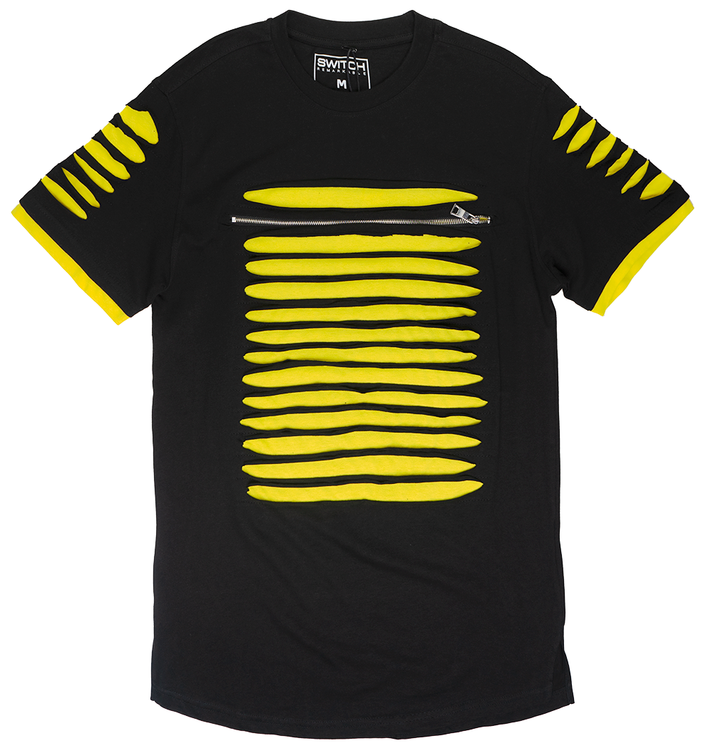 SWITCH RIPPED SCALLOP T-SHIRT BLACK/YELLOW - SS7042