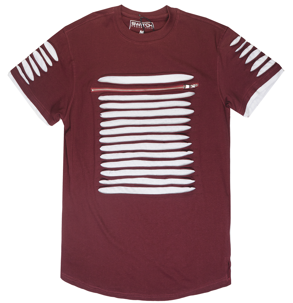 SWITCH RIPPED SCALLOP T-SHIRT BURGANDY/WHITE - SS7042