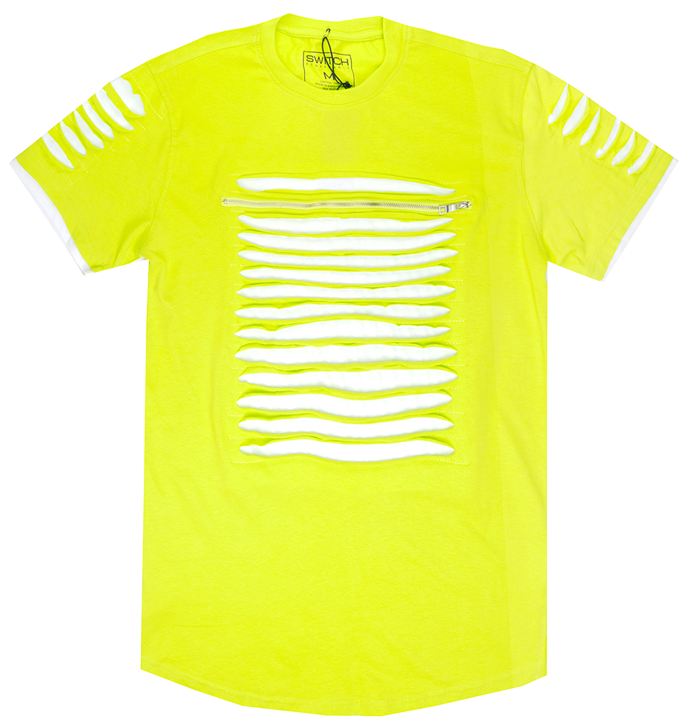 SWITCH RIPPED SCALLOP T-SHIRT LIME/WHITE - SS7042