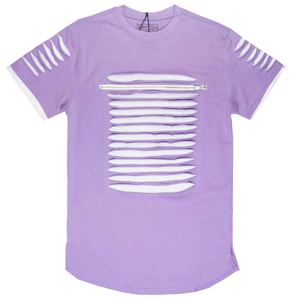SWITCH RIPPED SCALLOP T-SHIRT LAVENDAR/WHITE - SS7042