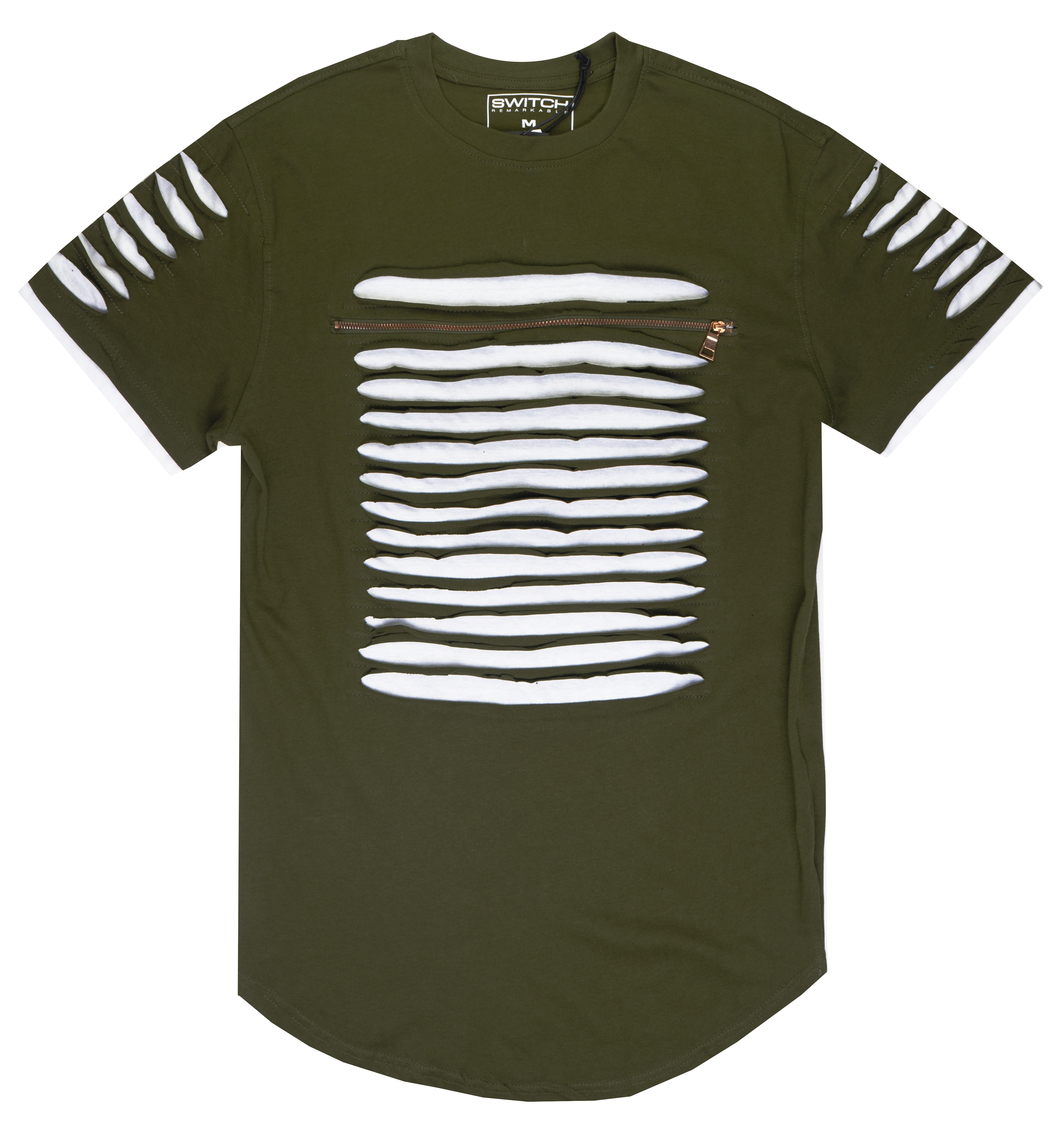 SWITCH RIPPED SCALLOP T-SHIRT OLIVE/WHITE - SS7042