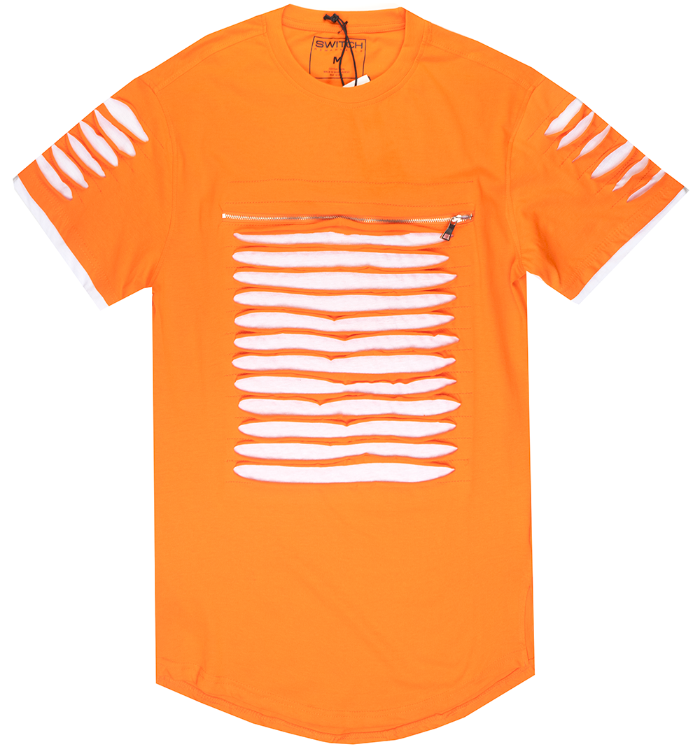 SWITCH RIPPED SCALLOP T-SHIRT ORANGE/WHITE - SS7042