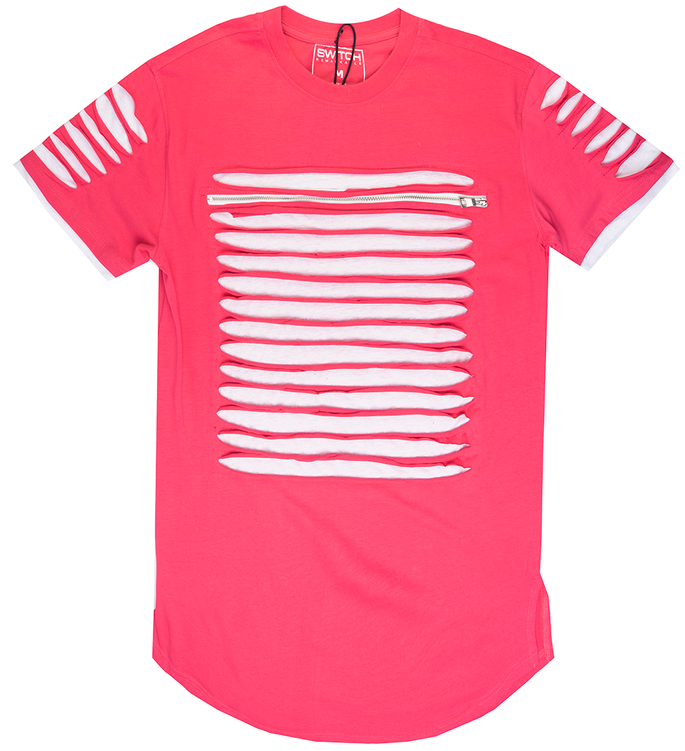 SWITCH RIPPED SCALLOP T-SHIRT HOT PINK/WHITE - SS7042