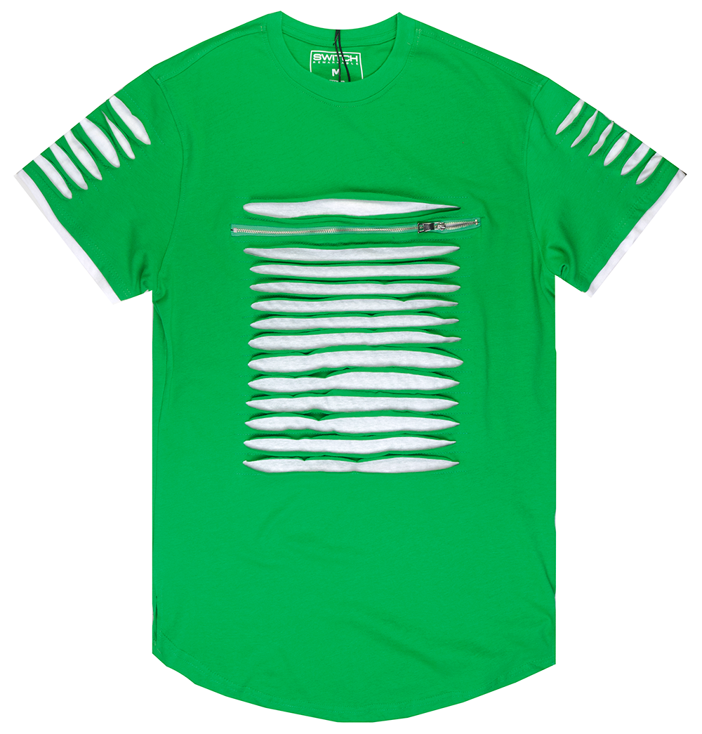 SWITCH RIPPED SCALLOP T-SHIRT PINE GREEN/WHITE - SS7042