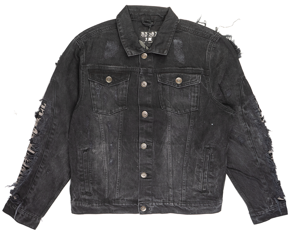 REBEL DENIM FRAYED JACKET BLACK - 641-521