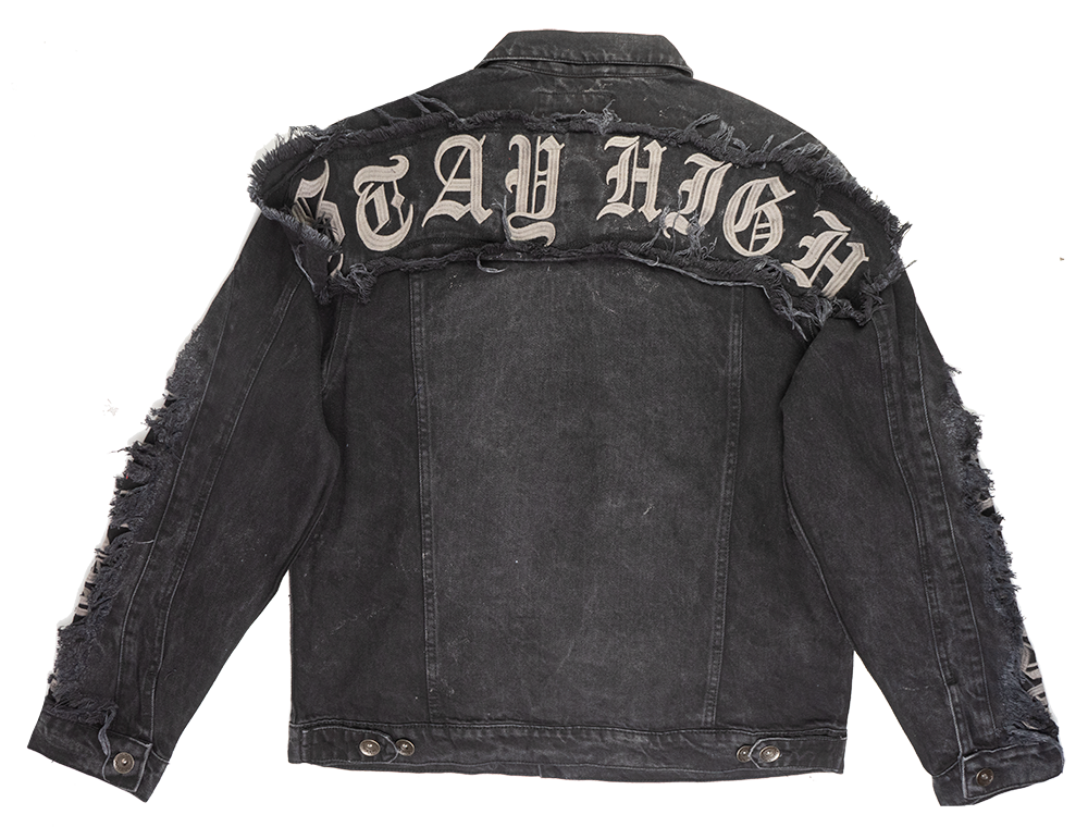 REBEL DENIM FRAYED JACKET BLACK - 641-521