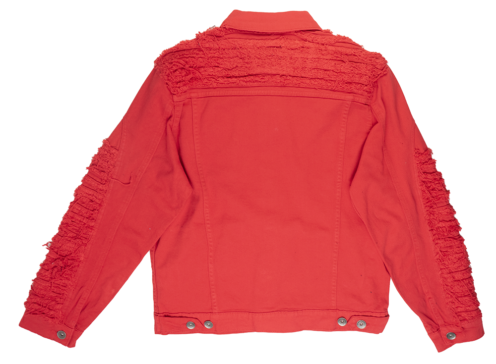 REBEL DENIM FRAYED JACKET RED - 641-552