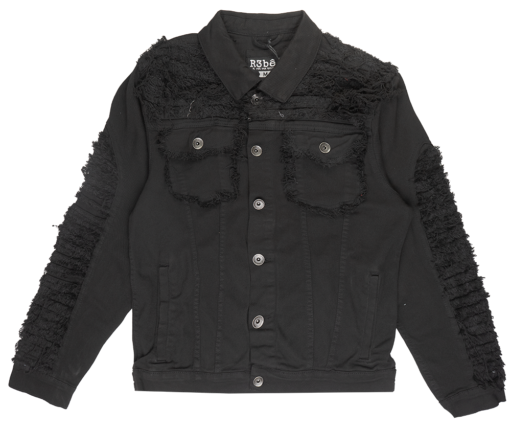 REBEL DENIM FRAYED JACKET BLACK - 641-552