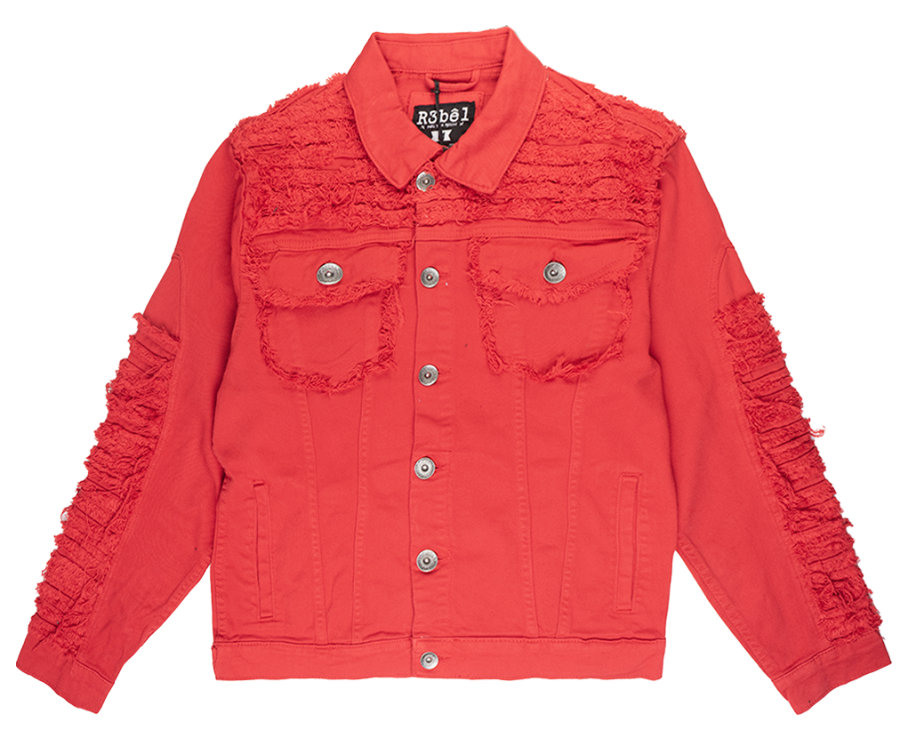 REBEL DENIM FRAYED JACKET RED - 641-552