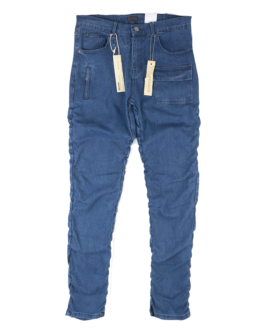 REASON RUCHED DENIM JEANS M BLUE - RB23-100