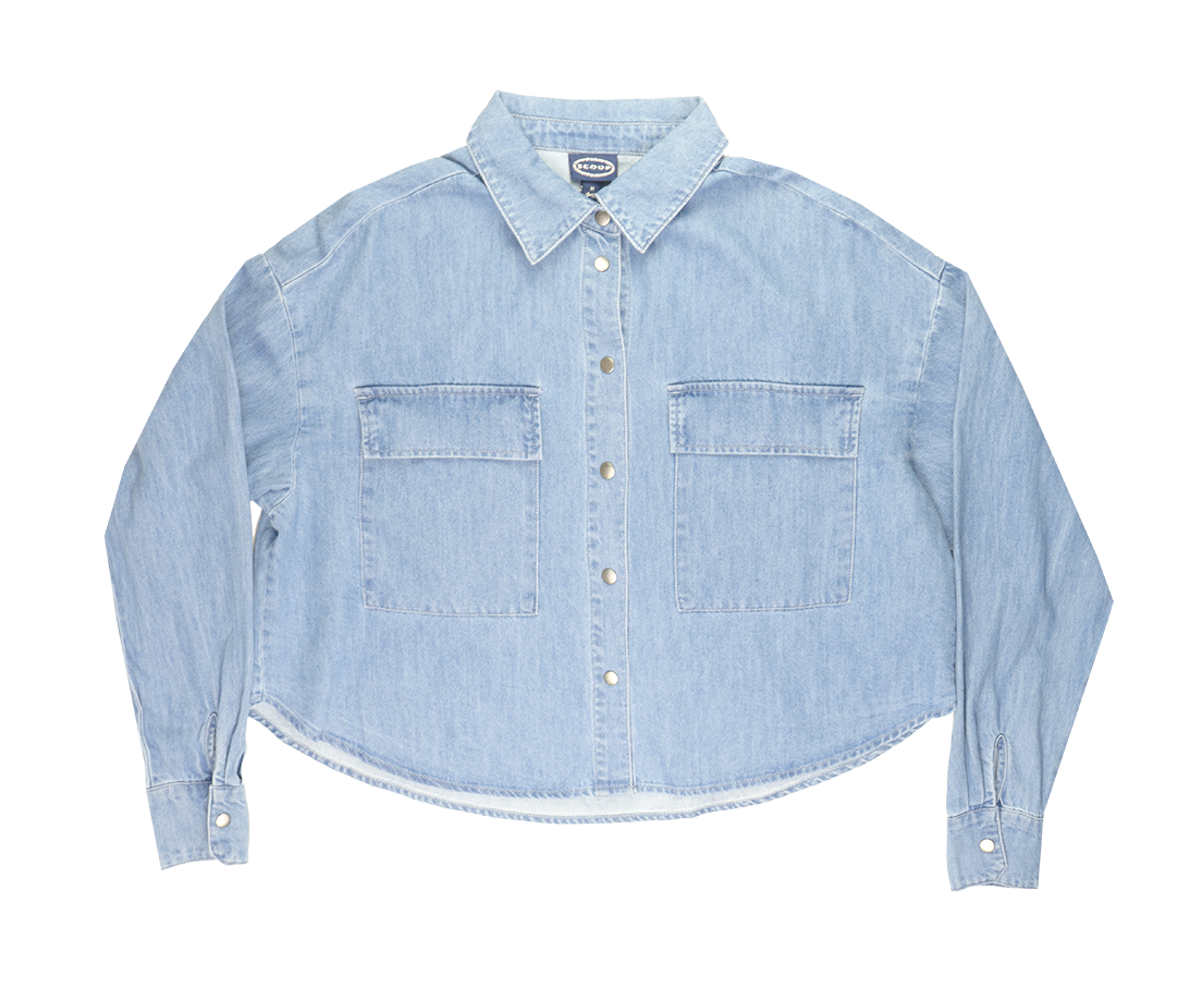 WOMENS SCOOP L/S B/D CROP INDIGO BLUE WASH - SCT124041
