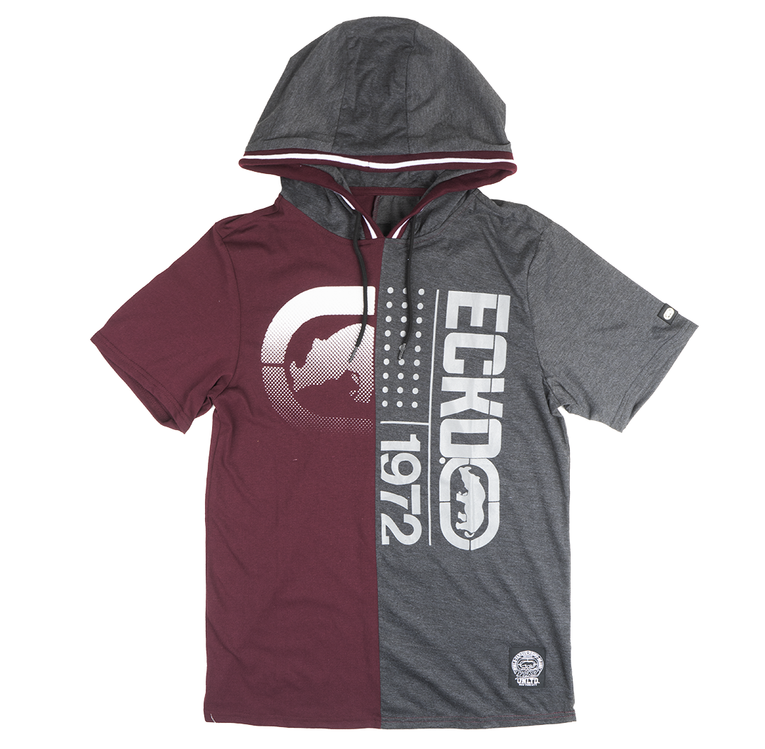 ECKO UNLTD S/S HOODIE SHIRT BURGUNDY/CHARCOAL HTR - E012K810