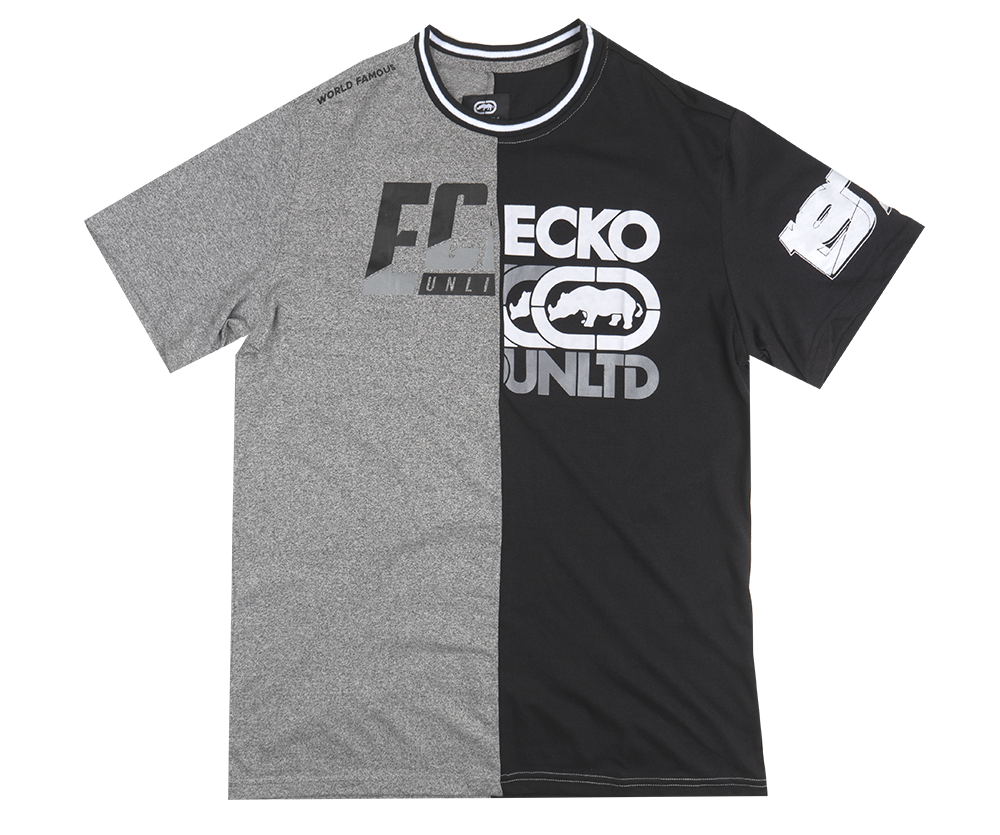 ECKO UNLTD SPLIT LOGO T-SHIRT BLK/GREY MARLED - E012K1052