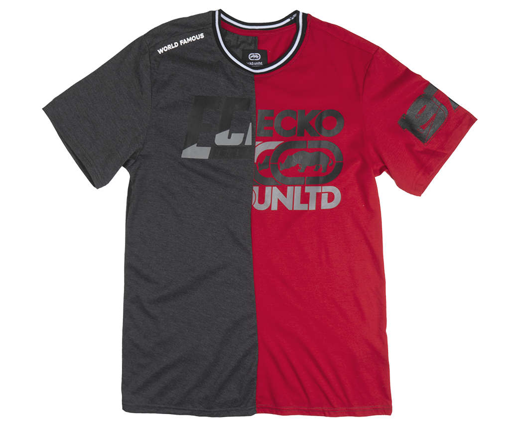 ECKO UNLTD SPLIT LOGO T-SHIRT TRUE RED/CHARCOAL HTR - E012K1052