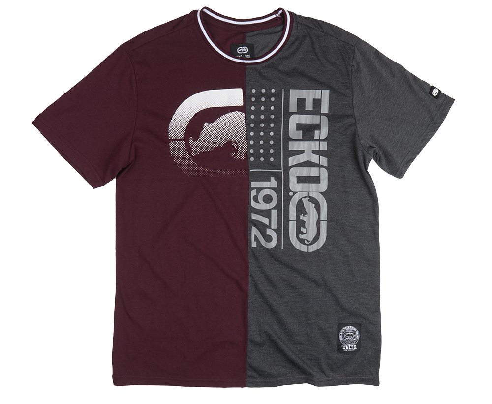 ECKO UNLTD LOGO T-SHIRT BURGUNDY/CHARCOAL HTR - E012K1049