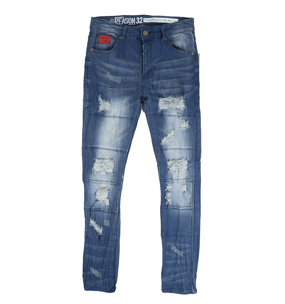 REASON DISTRESSED DENIM JEANS BLUE - DF-49