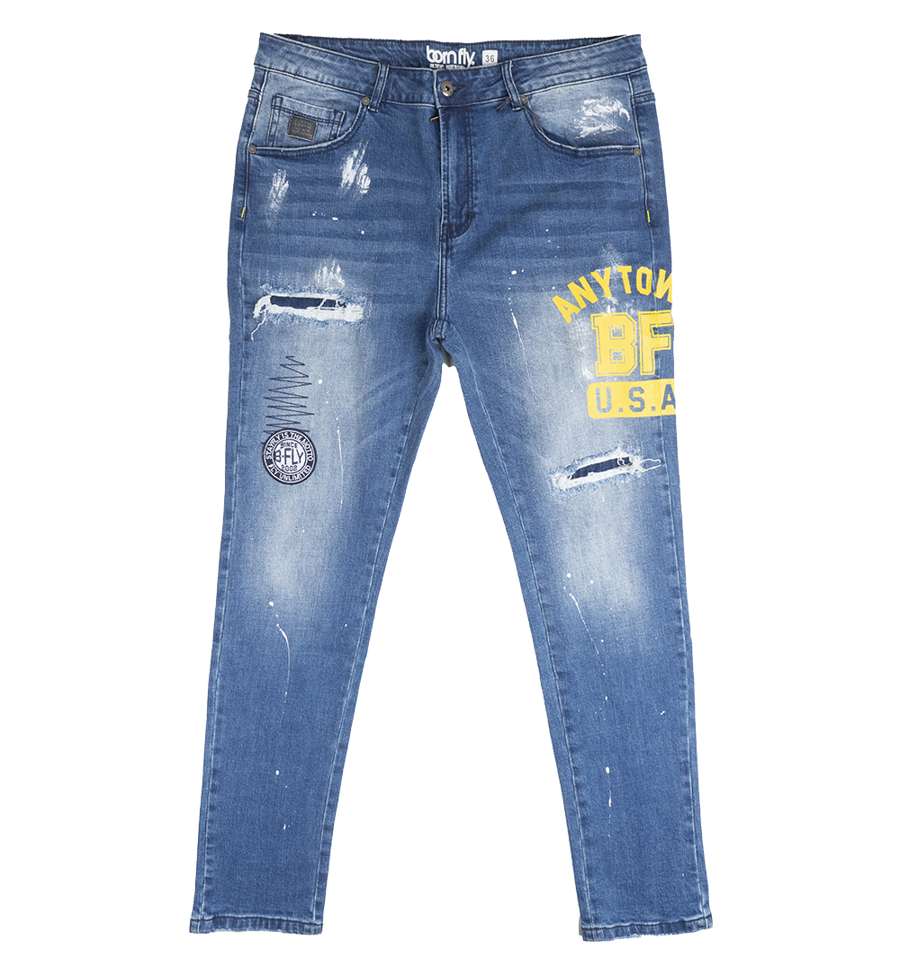 BORN FLY STRAIGHT FIT DENIM JEANS MED STONE WASH - 2208D4479